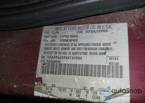 1999 Ford Contour Se из США, поврежденный, VIN 1FAFP6639XK144984